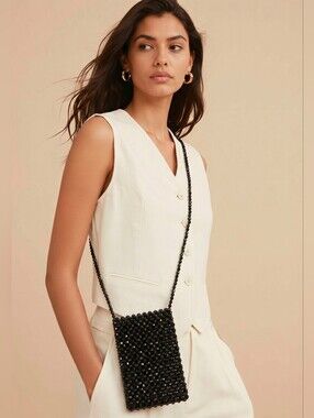 Elegant Black Beaded Crossbody Bag